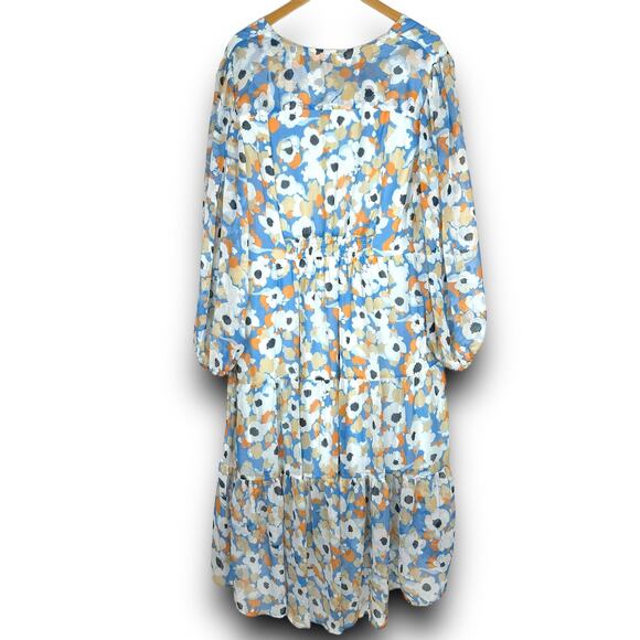 Joie Tiered Ruffle High Low Midi Dress Blue White Floral Print Lightweight XXL - Picture 7 of 9